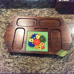 MCM NWT hand crafted wooden Charcuterie floral tile board